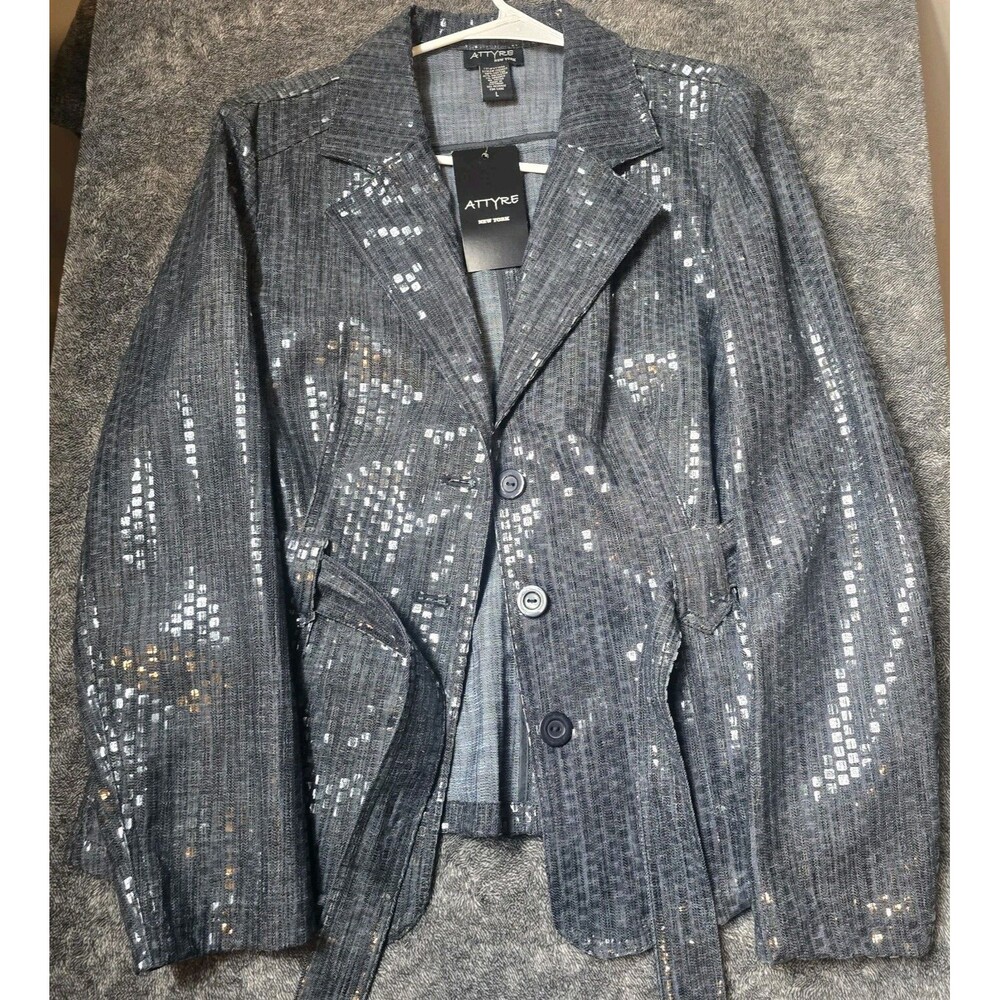 Attyre New York Womens Gray Sequin Jacket Size Large